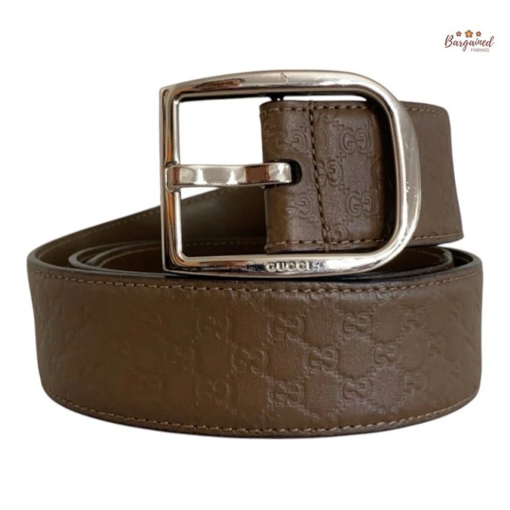 Authentic Gucci Brown Micro-Guccissima Leather Silver Buckle Belt 95/38